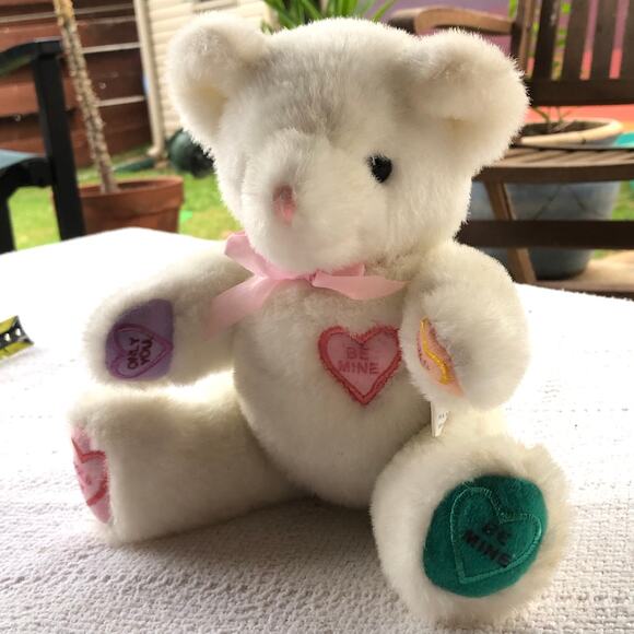 VTG Oriental Trading Co Valentine Bear Plush Poseable Conversation Hearts Rare - Picture 3 of 8